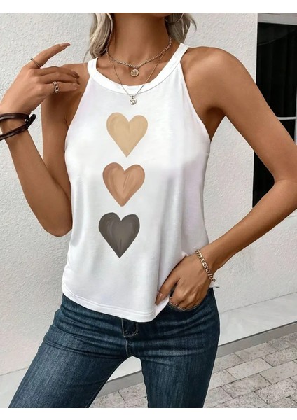 Mottisfashion Kadın Omuzlardan Açık Boyundan Askılı Kalp Baskılı Viskon Bluz fırsatları