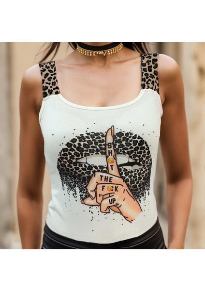 Mottisfashion Kadın Leopar Askılı Leopar Baskılı Mikro Kumaş Bluz