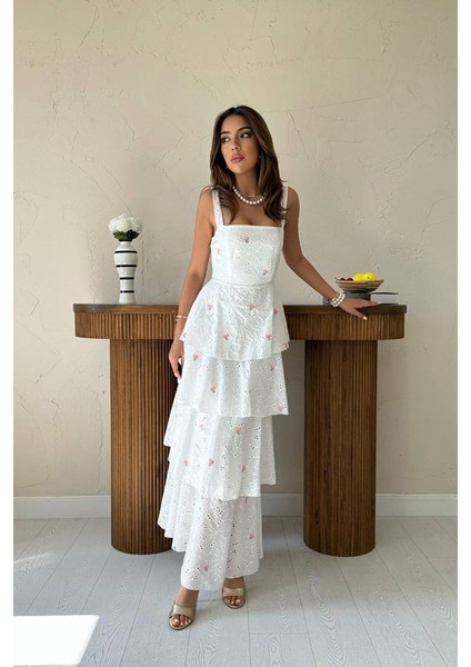 Mottisfashion Pembe Kat Kat Arkası Bağlamalı Elbise