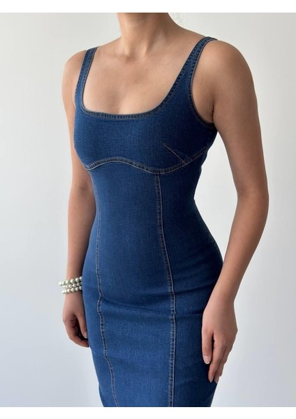 Mottisfashion Tuna Denim Elbise