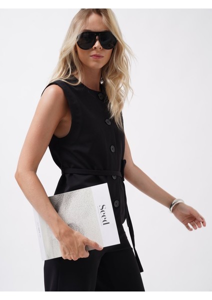 Mottisfashion Kuşaklı Dokuma Yelek