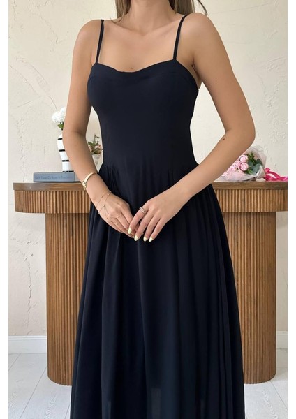 Mottisfashion Siyah Göğüs Kuplu Uzun Büzgülü Elbise fırsatları