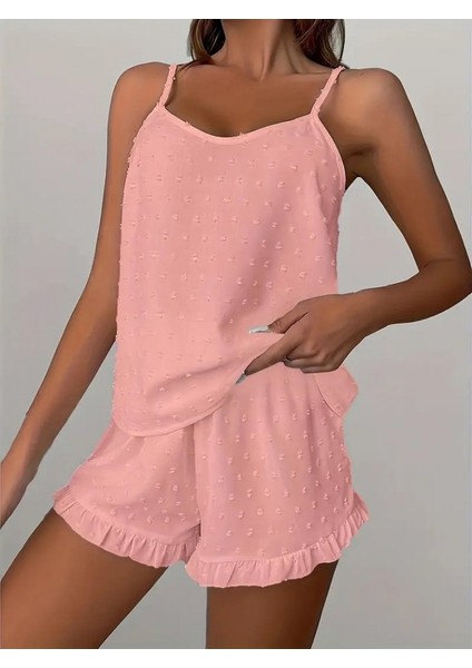 Mottisfashion Kadın Ip Askılı Atlet ve Alt Pon Pon Aerobin Short Takım