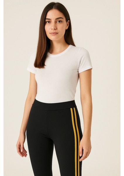 Mottisfashion Yanı Sarı Şeritli Her Gardıropta Olması Gereken Tayt - Lacivert fiyatları