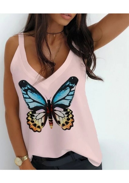 Mottisfashion Kadın Kelebek Baskılı Sandy Kumaş Askılı Bluz fiyatları