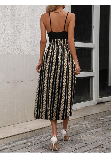Mottisfashion Kadın Ip Askılı Kruvaze Yakalı Üst Viskon Alt Desenli Süprem Elbise fiyatları