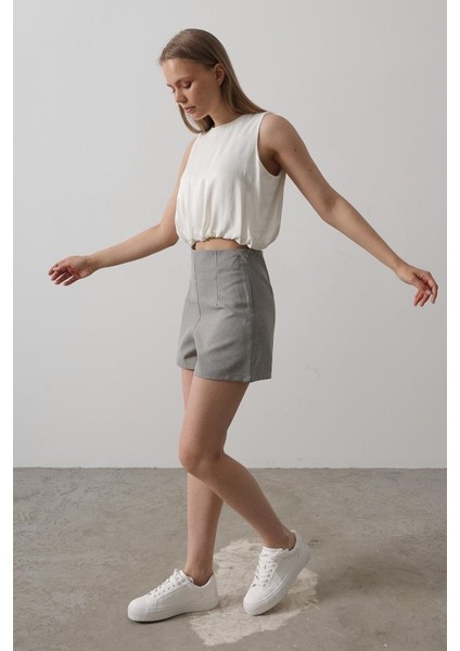 Mottisfashion Saten Kolsuz Belki Lastikli Bluz - Ekru fiyatları