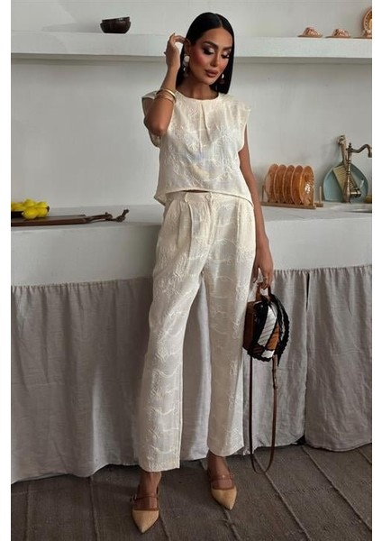 Mottisfashion Shalina Süzüne Nakışlı Crop Takım 9796-08