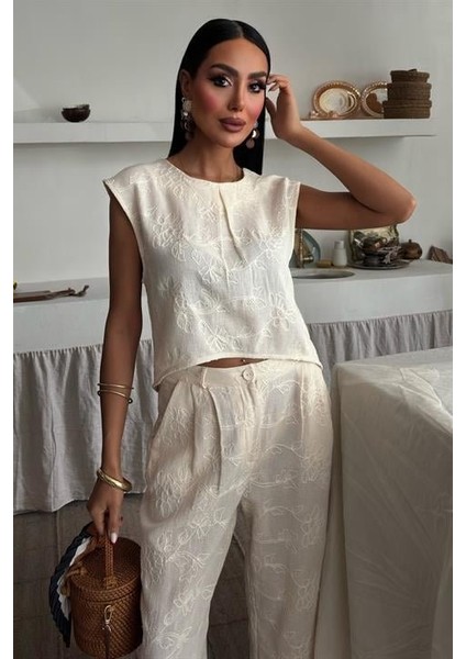 Mottisfashion Shalina Süzüne Nakışlı Crop Takım 9796-08 modelleri