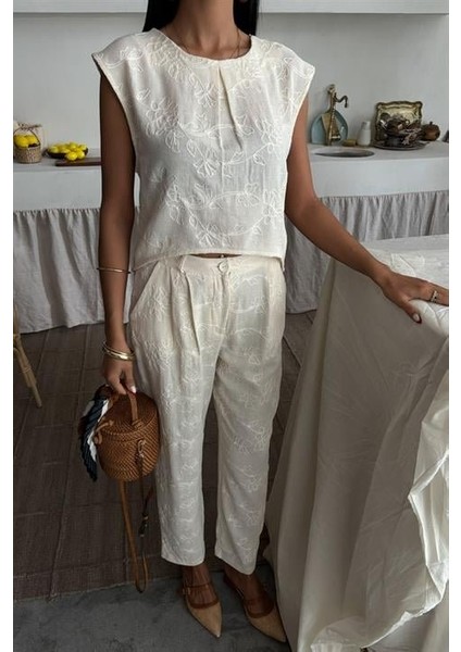 Mottisfashion Shalina Süzüne Nakışlı Crop Takım 9796-08