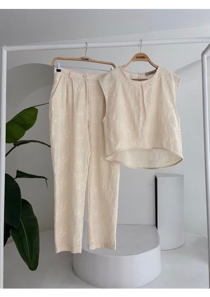 Mottisfashion Shalina Süzüne Nakışlı Crop Takım 9796-08