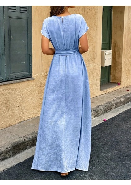 Mottisfashion Kadın Kısa Kollu Kayık Yaka Beli Kuşaklı Aerobin Elbise modelleri