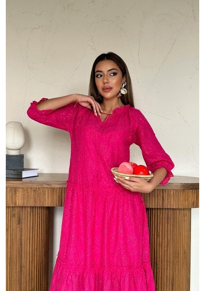 Mottisfashion Fuşya Dantelli New Elbise modelleri