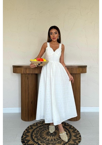Mottisfashion Ekru Dantel Detaylı Askılı Elbise fiyatları