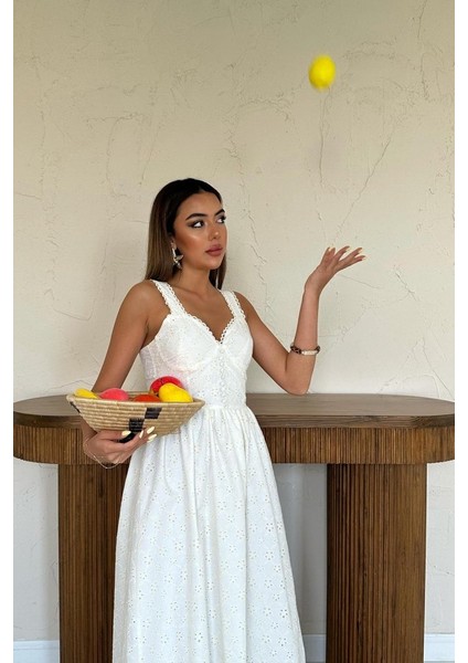 Mottisfashion Ekru Dantel Detaylı Askılı Elbise fırsatları