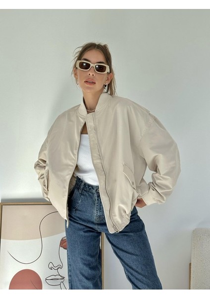 Mottisfashion Bej Parçalı Bomber Ceket