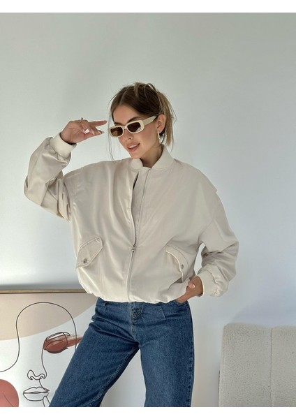 Mottisfashion Bej Parçalı Bomber Ceket modelleri