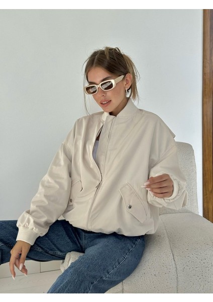Mottisfashion Bej Parçalı Bomber Ceket fırsatları
