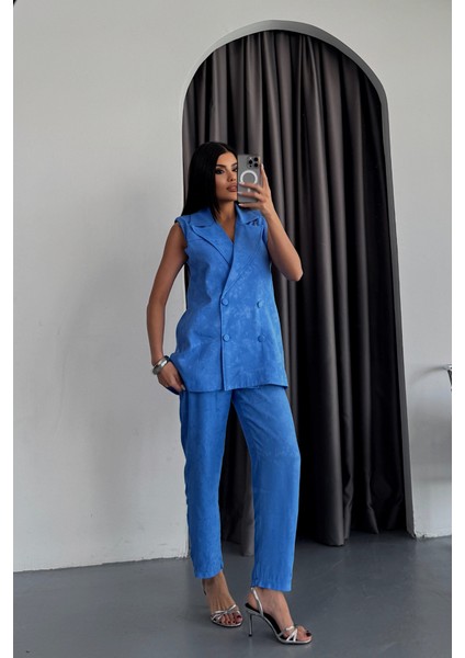 Mottisfashion Jakar Kumaş Yelek - Pantolon Takım - Mavi fiyatları