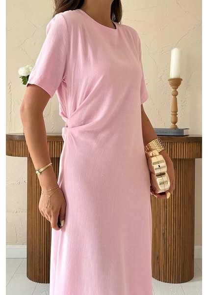 Mottisfashion Pudra Pileli Bisiklet Yaka Elbise fırsatları