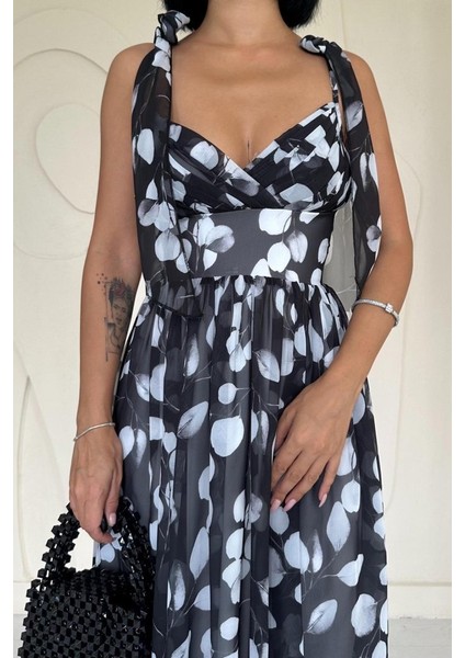 Mottisfashion Siyah Şifon Drapeli Elbise modelleri