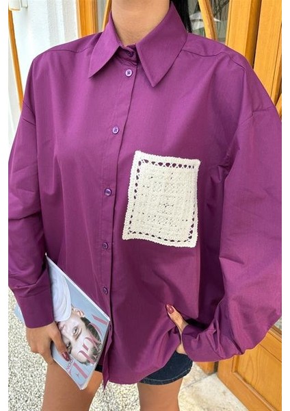 Mottisfashion Süzine Cepli Arkası Yırtmaçlı Oversize Gömlek 3420