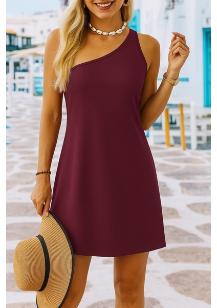 Mottisfashion Kadın Tek Omuz Askılı Krep Mini Elbise modelleri