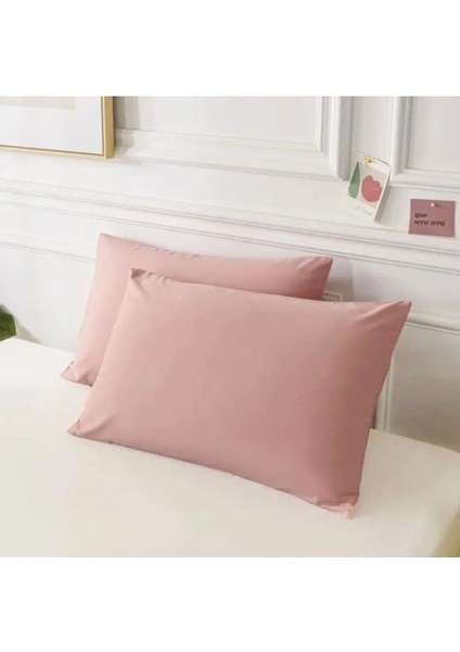 Gül Kurusu Yastık Kılıfı Pamuk Kumaş Kapaklı (2 Adet) 50 x 70 cm