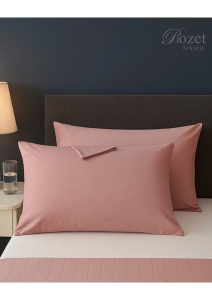 Gül Kurusu Yastık Kılıfı Pamuk Kumaş Kapaklı (2 Adet) 50 x 70 cm