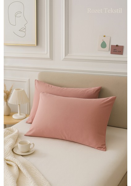 Gül Kurusu Yastık Kılıfı Pamuk Kumaş Kapaklı (2 Adet) 50 x 70 cm