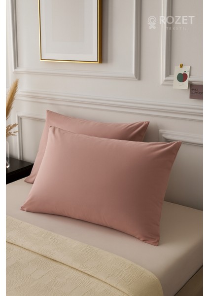 Gül Kurusu Yastık Kılıfı Pamuk Kumaş Kapaklı (2 Adet) 50 x 70 cm
