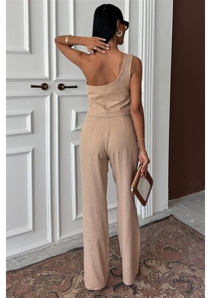 Mottisfashion Tek Omuz Büstiyer Plazzo Pantolon Viscon Takım 10159