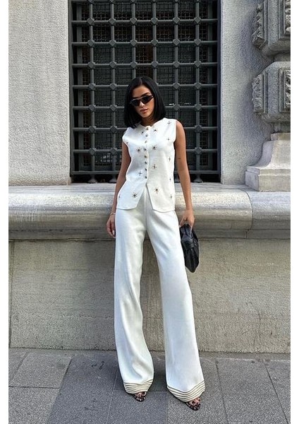 Mottisfashion Paulo Gold Düğmeli Yelek Pantolon Takım 9976