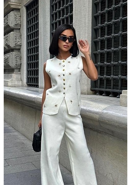 Mottisfashion Paulo Gold Düğmeli Yelek Pantolon Takım 9976