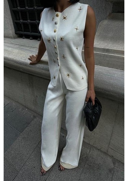 Mottisfashion Paulo Gold Düğmeli Yelek Pantolon Takım 9976