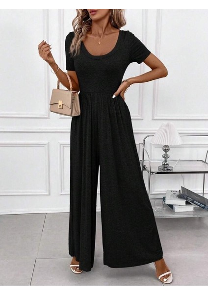 Mottisfashion Kadın Kısa Kollu Yuvarlak Yaka Geniş Paçalı Bürümcük Tulum modelleri