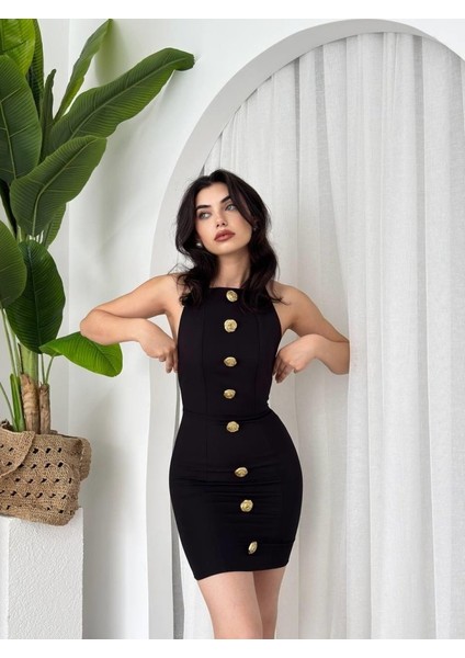 Mottisfashion Katalina Gül Düğmeli Elbise