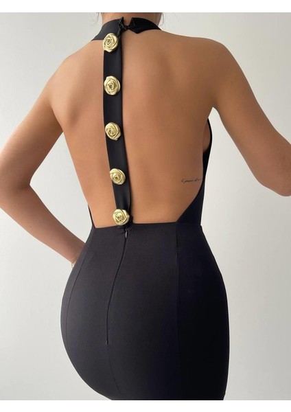 Mottisfashion Katalina Gül Düğmeli Elbise