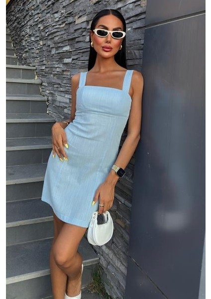 Mottisfashion Kare Yaka Mini Elbise 2903