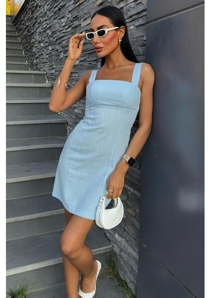 Mottisfashion Kare Yaka Mini Elbise 2903