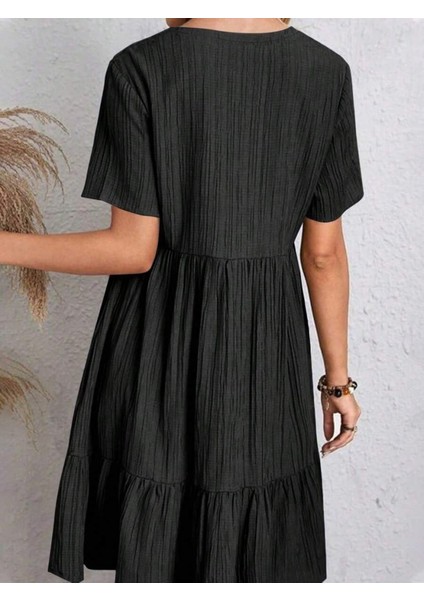 Mottisfashion Kadın Kısa Kollu V Yakalı Fırfırlı Bürümcük Elbise fırsatları