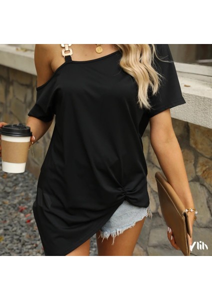 Mottisfashion Kadın Tek Omuzu Açık Toka Detaylı Viskon Bluz fırsatları