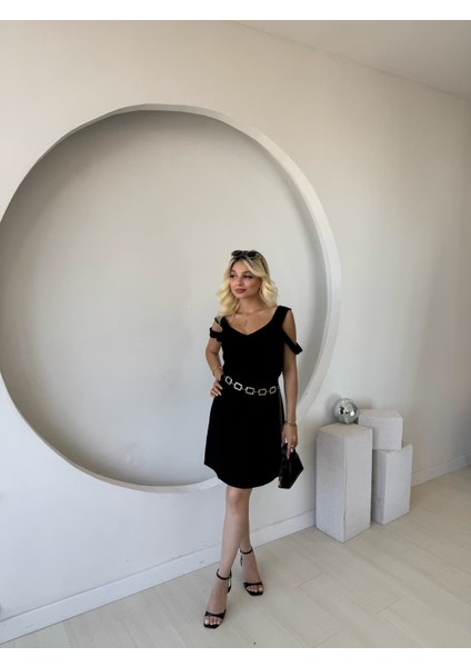 Mottisfashion Kadın Askılı Soğuk Omuz Detaylı Modal Elbise modelleri