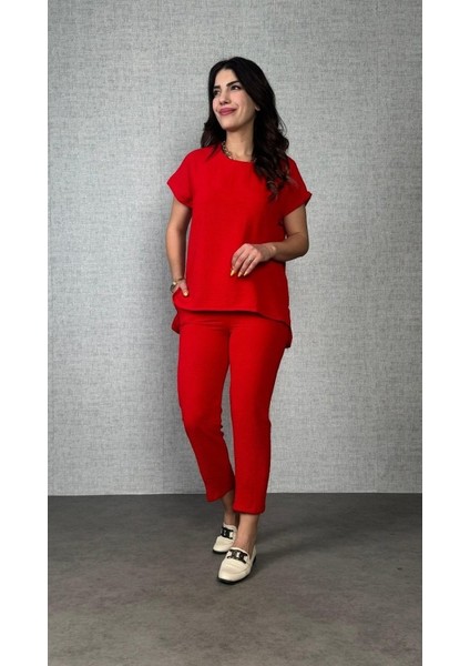 Mottisfashion Kadın Kısa Kollu Yuvarlak Yaka Aerobin Bluz ve Pantolon Ikili Takım fiyatları