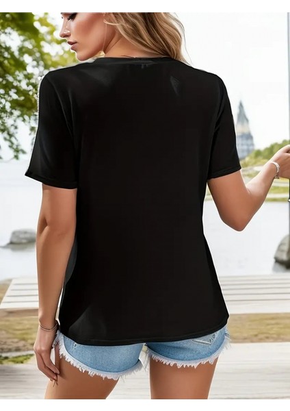 Mottisfashion Kadın Kısa Kollu V Yaka Şerit Detay Viskon Bluz modelleri