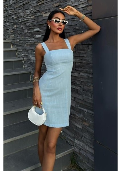Mottisfashion Kare Yaka Mini Elbise 2903