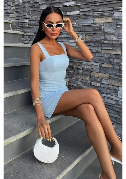 Mottisfashion Kare Yaka Mini Elbise 2903