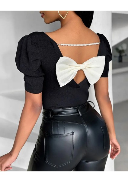 Mottisfashion Kadın Kısa Kollu Sırt Inci ve Kurdela Detay Karpuz Kol Yerli Krep Bluz. 109 Adet Standart Beden Gerisi 3 Beden modelleri