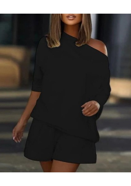 Mottisfashion Kadın Kayık Yaka Salaş Iki Iplik Bluz ve Şort Ikili Takım modelleri