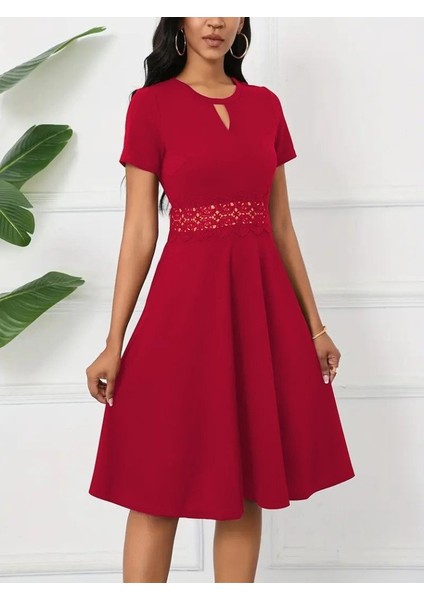 Mottisfashion Kadın Kısa Kollu Yuvarlak Yaka Damla Detaylı Janjan Elbise modelleri